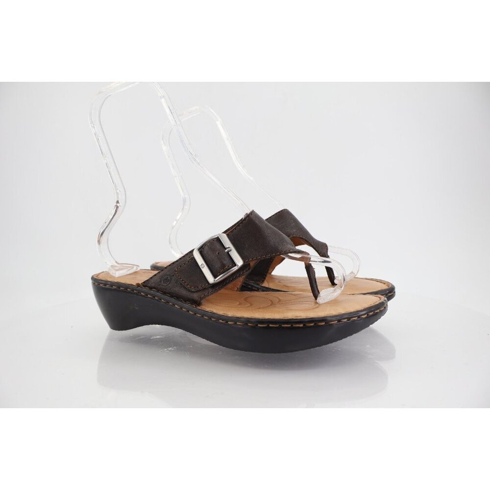 Born Womens Sandal Size 10 Brown Leather Buckle Thong Mid Wedge Slide Shoe